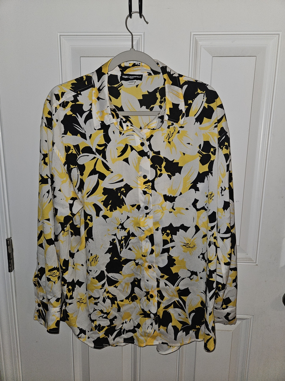 Karl Lagerfeld Yellow, Black & White Floral Button-Down Shirt